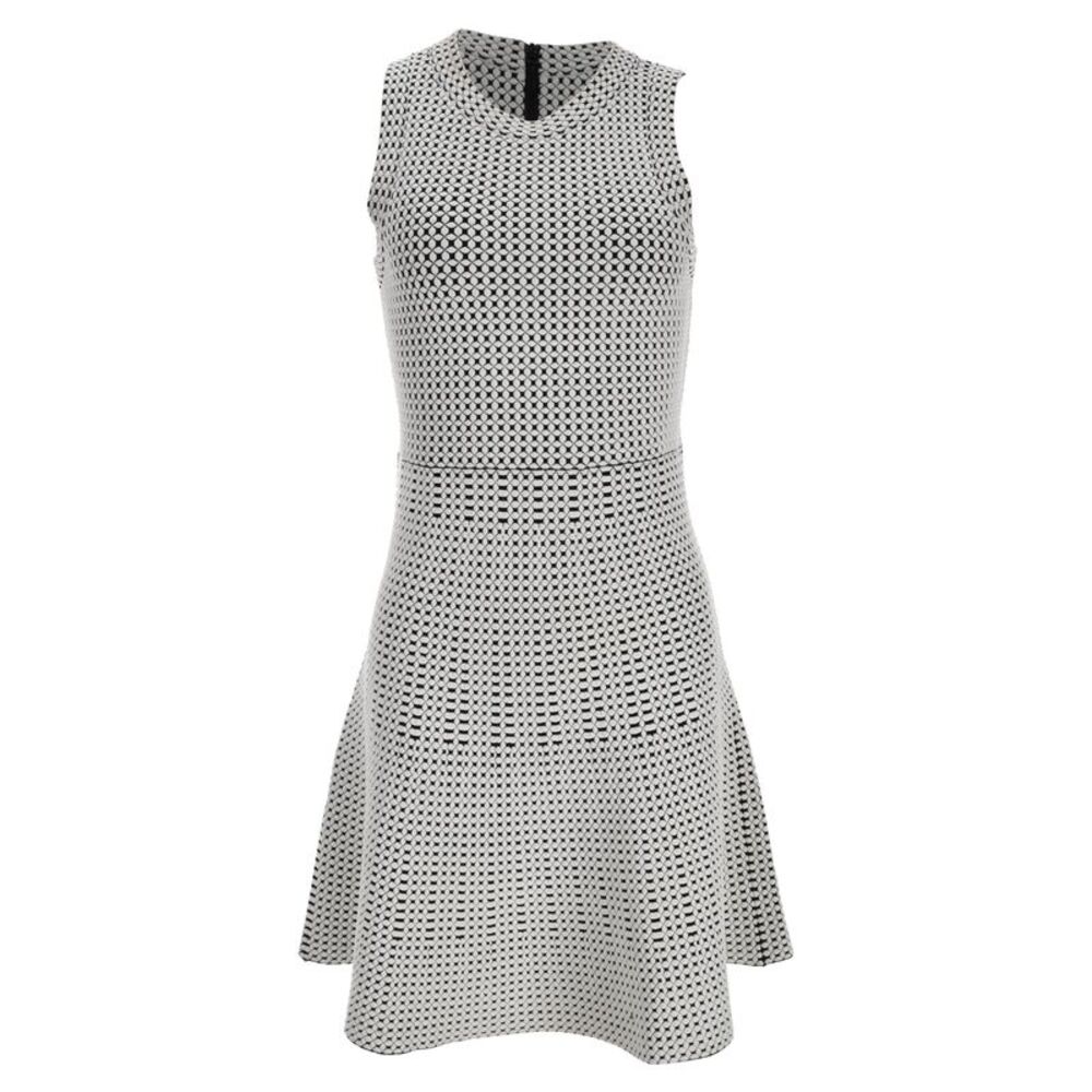 Michael Kors Textured Flared Dress in White and Black Cotton